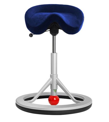 BackApp 2.0 sadelstol, tyg: blå alcantara, silvergrå underrede, sitthöjd: 543-769 mm.  red ball